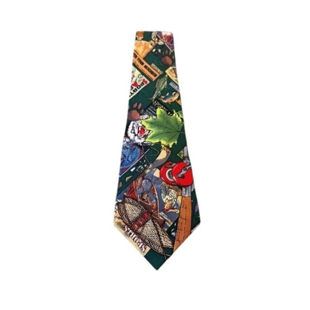 Nicole Miller 1993 Vintage Silk‎ Novelty Tie Hunting Fishing Deer Duck Outdoor